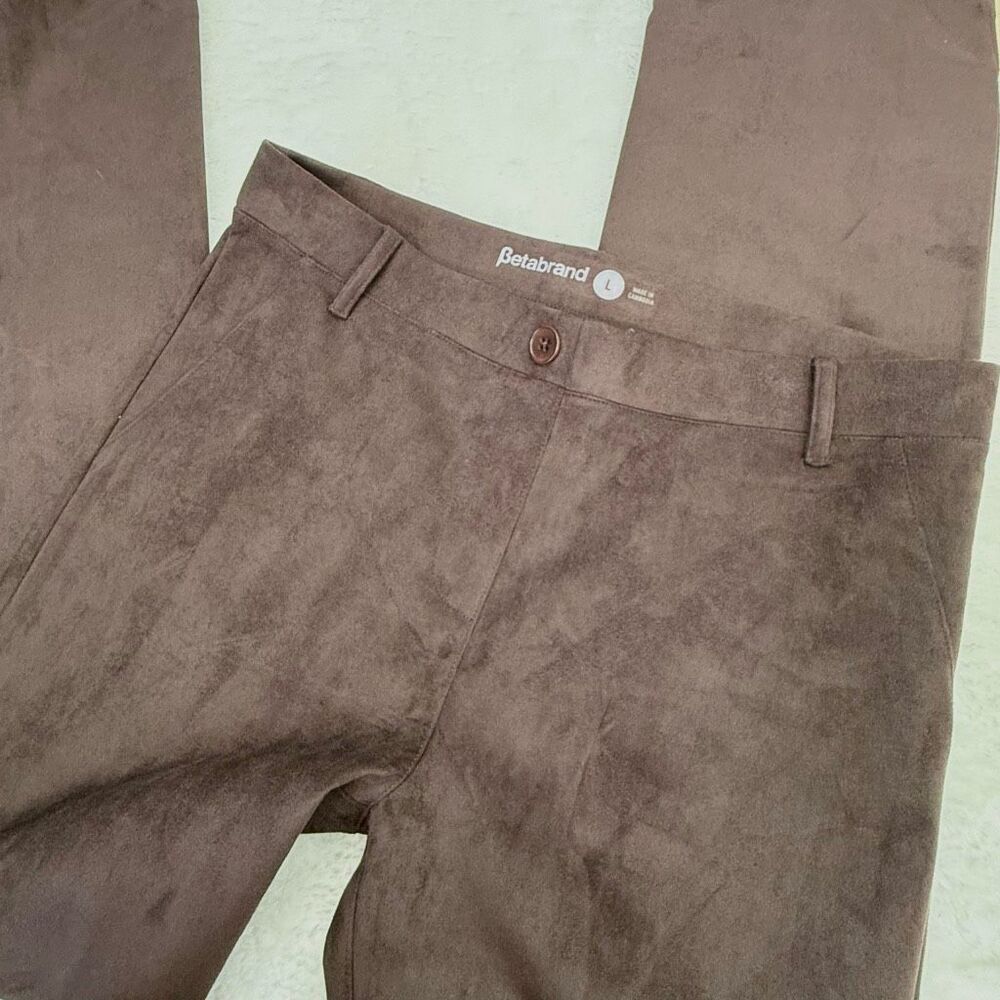 Betabrand Chocolate Brown Suede Boot Cut Yoga Comfort Career Appropriate Pants S